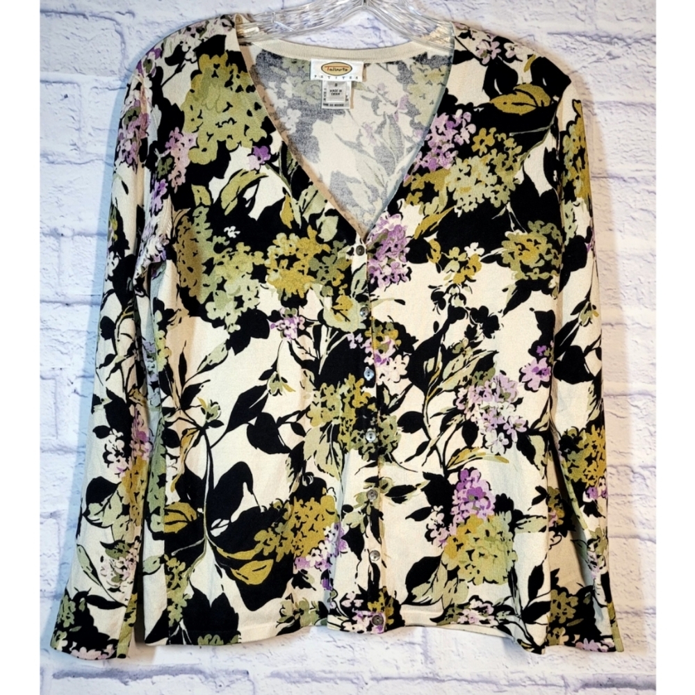 Talbots Floral Cardigan Sweater Floral Button Up Size SP Multicolor Silk Blend